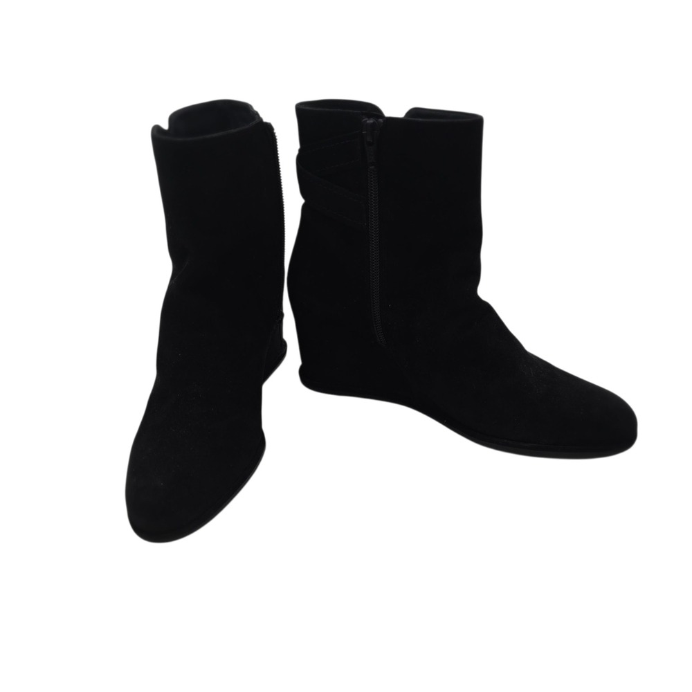 Stuart Weitzman Suede Wedge Ankle Boots Women's 8N Black Spain Minimalist Urban